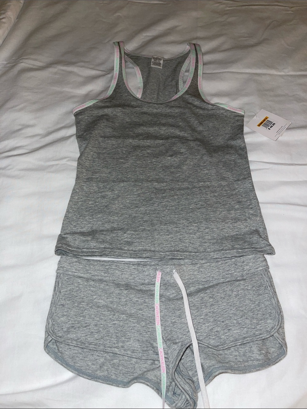 Women’s Calvin Klein Gray Sleep Tank & Short Set - Grey with Pastel Trim